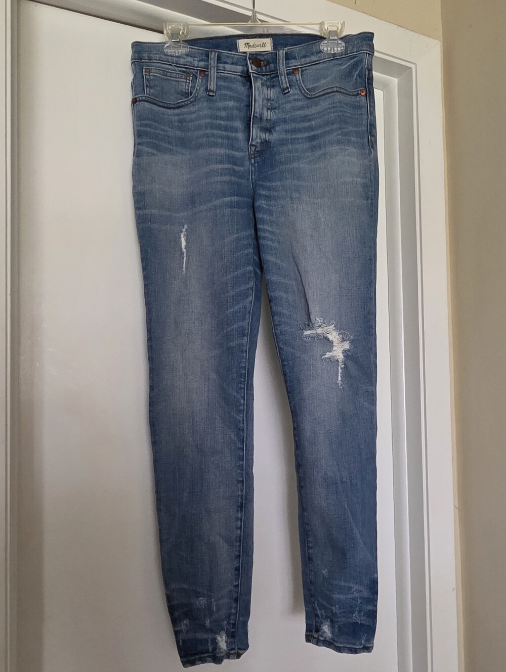 Madewell Women's 9" High Rise Skinny Blue Jeans Stretch Distressed Size 30 EUC